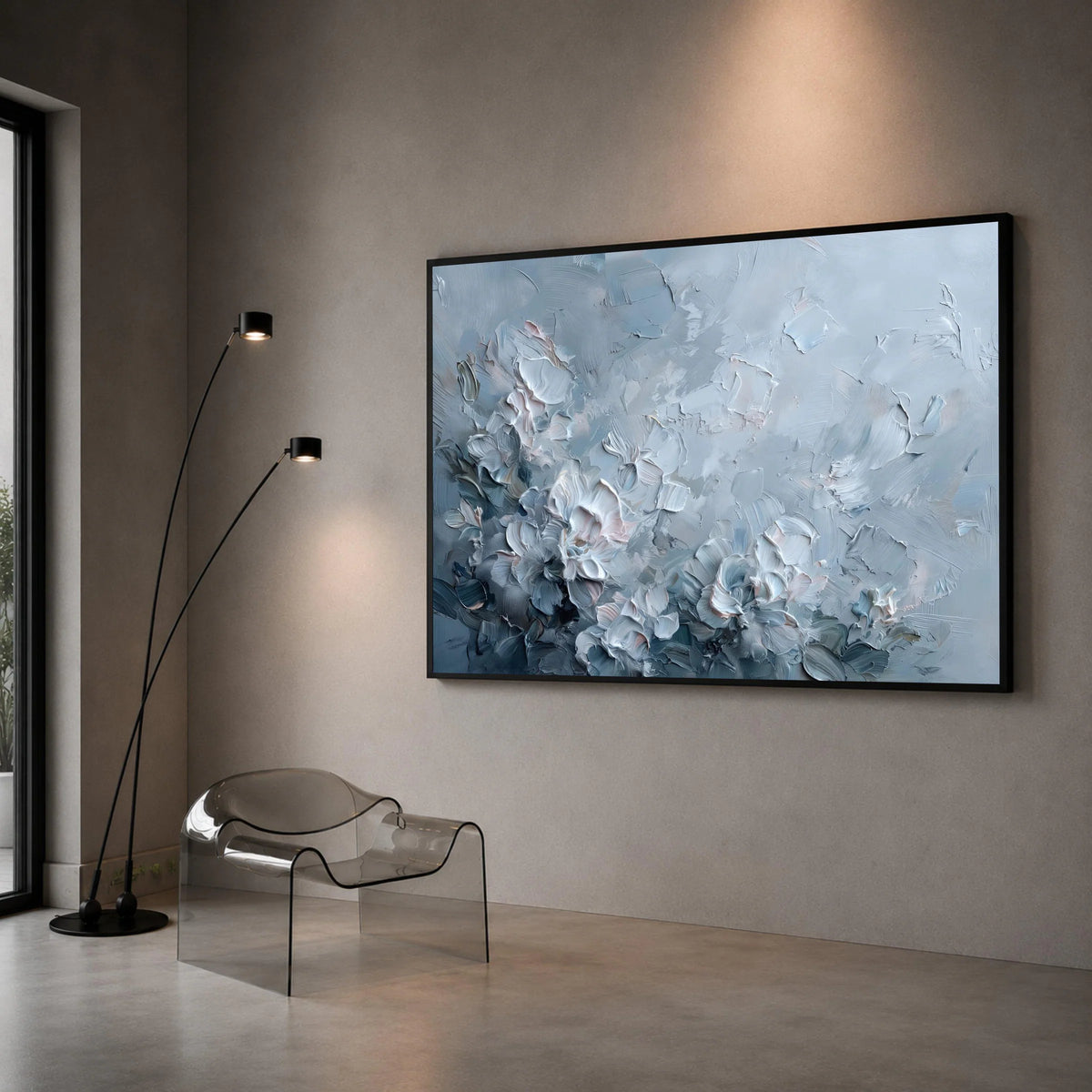 Soft Blue Floral Canvas Wall Art, Elegant Abstract Flowers, Modern Home Decoration, Pastel Flower Painting, Ready to Hang Canvas Print Art