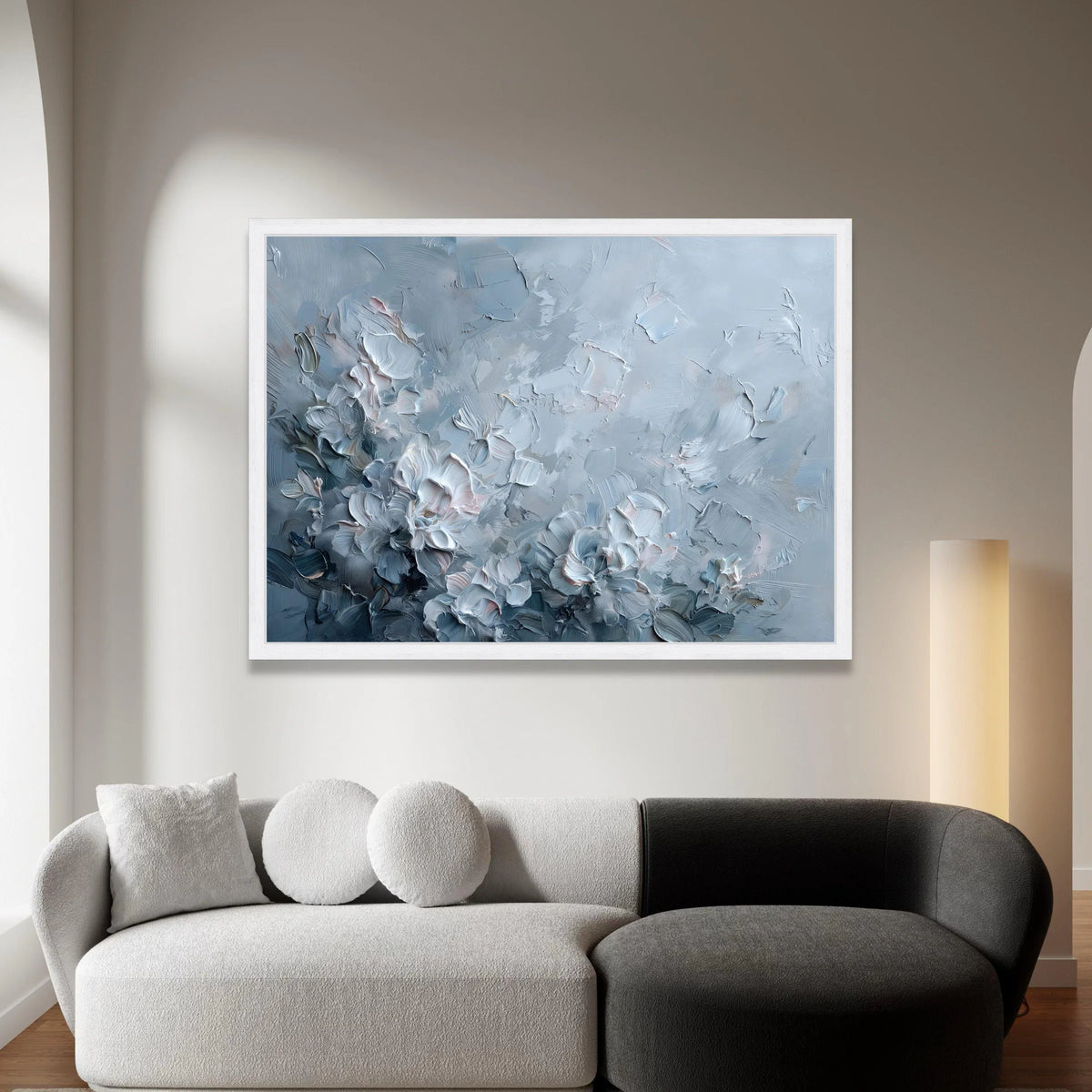 Soft Blue Floral Canvas Wall Art, Elegant Abstract Flowers, Modern Home Decoration, Pastel Flower Painting, Ready to Hang Canvas Print Art