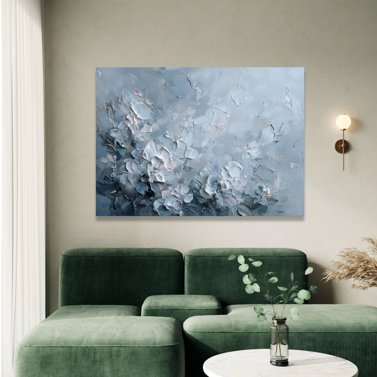 Soft Blue Floral Canvas Wall Art, Elegant Abstract Flowers, Modern Home Decoration, Pastel Flower Painting, Ready to Hang Canvas Print Art