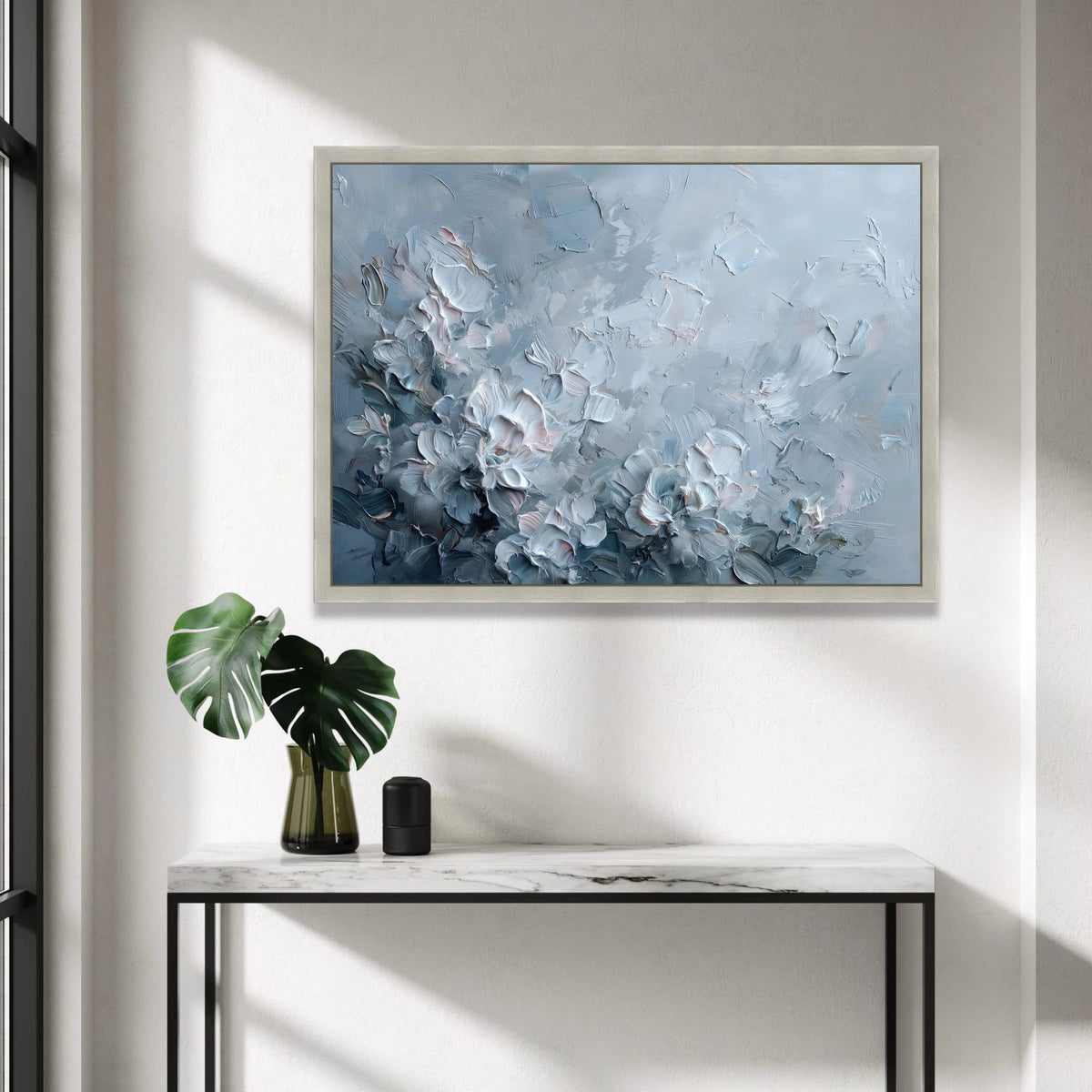 Soft Blue Floral Canvas Wall Art, Elegant Abstract Flowers, Modern Home Decoration, Pastel Flower Painting, Ready to Hang Canvas Print Art