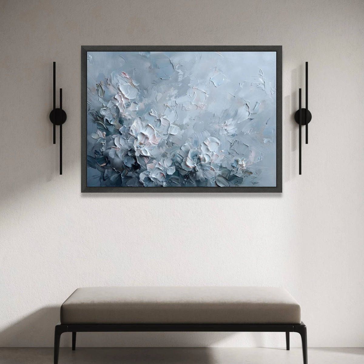 Soft Blue Floral Canvas Wall Art, Elegant Abstract Flowers, Modern Home Decoration, Pastel Flower Painting, Ready to Hang Canvas Print Art