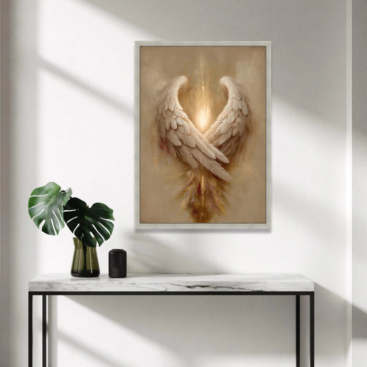 Radiant Angel Wings Canvas, Spiritual Wall Art, Warm Light Feather Decoration, Inspirational Home Canvas, Elegant Wing Canvas Print Art