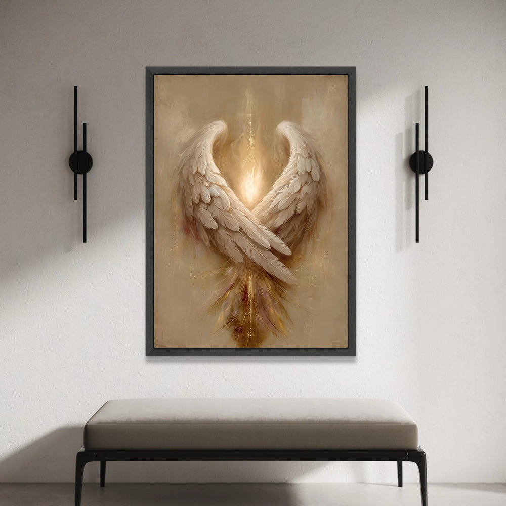 Radiant Angel Wings Canvas, Spiritual Wall Art, Warm Light Feather Decoration, Inspirational Home Canvas, Elegant Wing Canvas Print Art