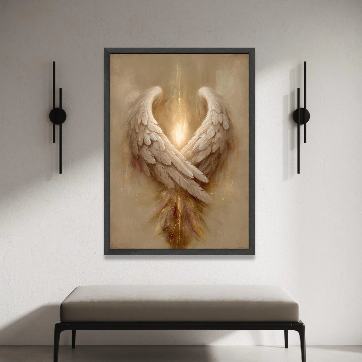 Radiant Angel Wings Canvas, Spiritual Wall Art, Warm Light Feather Decoration, Inspirational Home Canvas, Elegant Wing Canvas Print Art