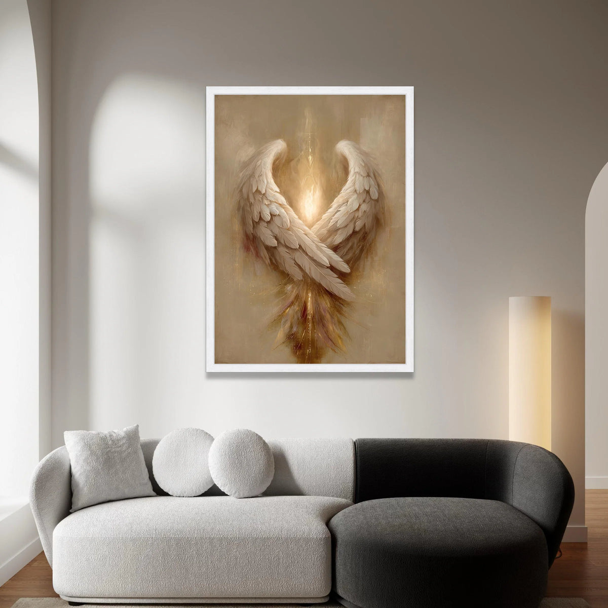 Radiant Angel Wings Canvas, Spiritual Wall Art, Warm Light Feather Decoration, Inspirational Home Canvas, Elegant Wing Canvas Print Art