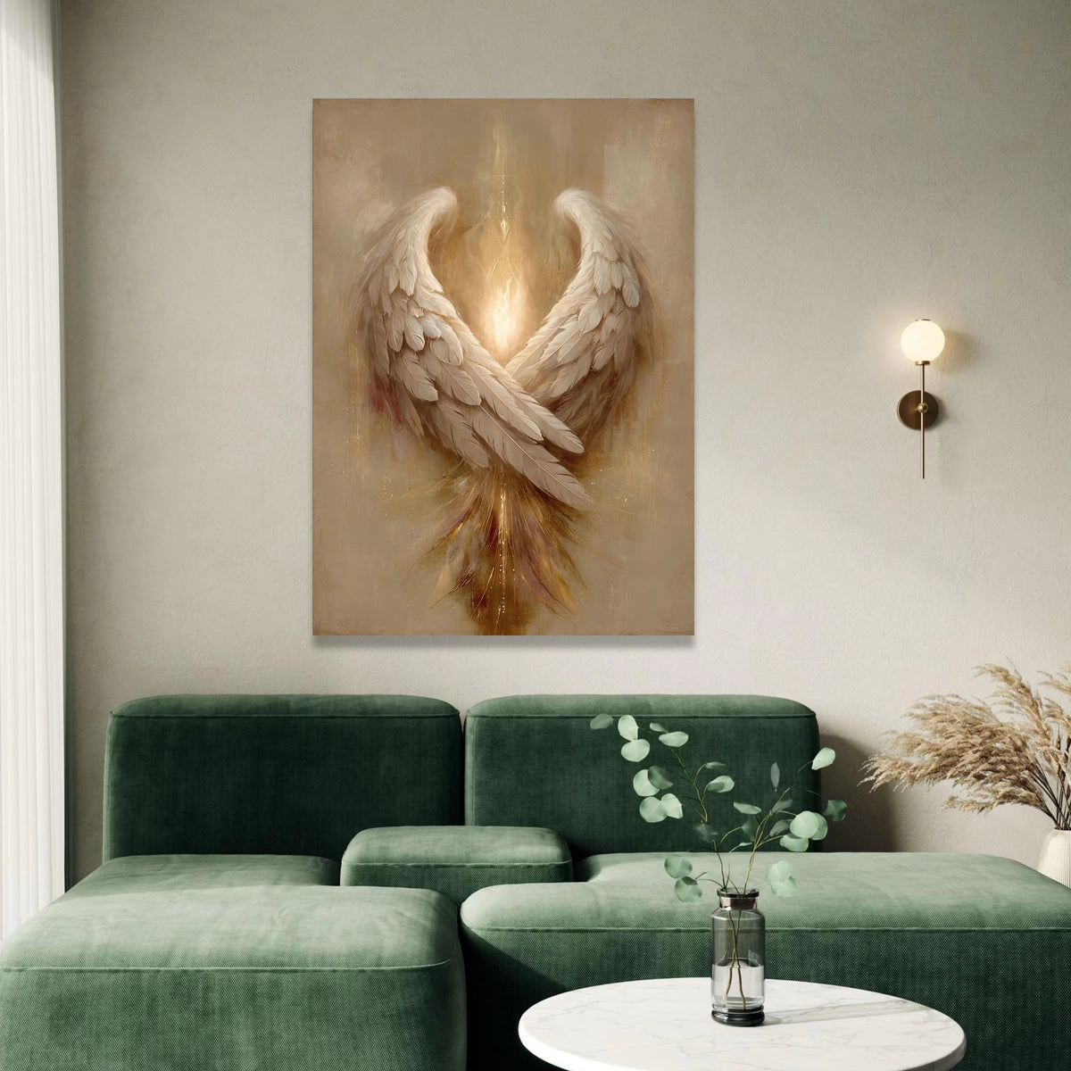 Radiant Angel Wings Canvas, Spiritual Wall Art, Warm Light Feather Decoration, Inspirational Home Canvas, Elegant Wing Canvas Print Art