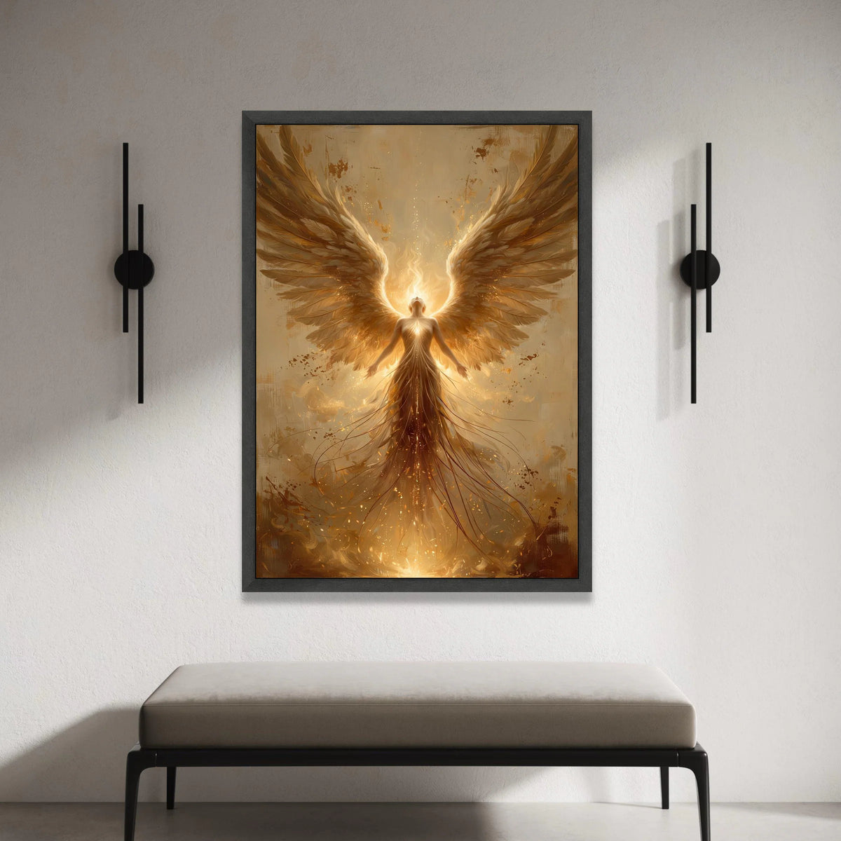 Radiant Angel Wings Canvas, Spiritual Light Wall Art, Glowing Figure Canvas, Inspirational Home Decor, Ethereal Artwork Canvas Print Art