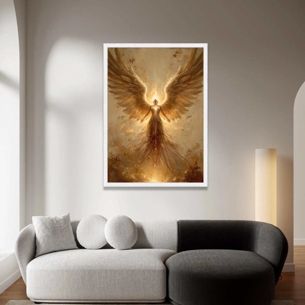 Radiant Angel Wings Canvas, Spiritual Light Wall Art, Glowing Figure Canvas, Inspirational Home Decor, Ethereal Artwork Canvas Print Art