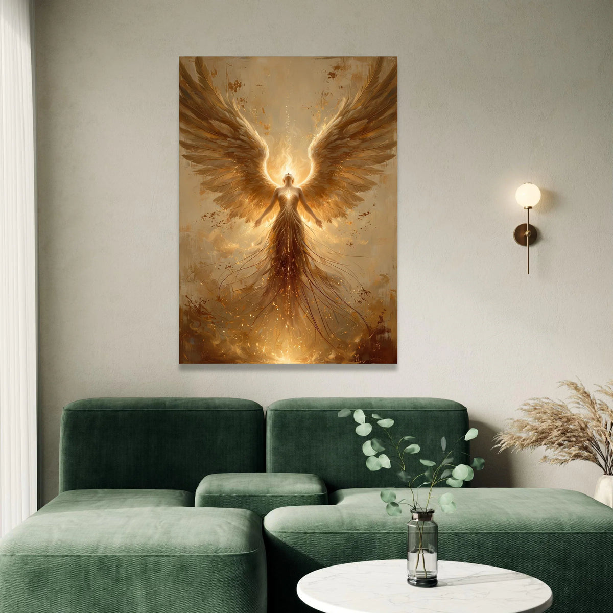 Radiant Angel Wings Canvas, Spiritual Light Wall Art, Glowing Figure Canvas, Inspirational Home Decor, Ethereal Artwork Canvas Print Art