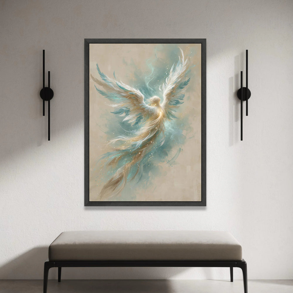 Ethereal Angel Wings Canvas Wall Art, Heavenly Feathered Figure, Spiritual Light Painting, Inspirational Home Decor, Canvas Print Art