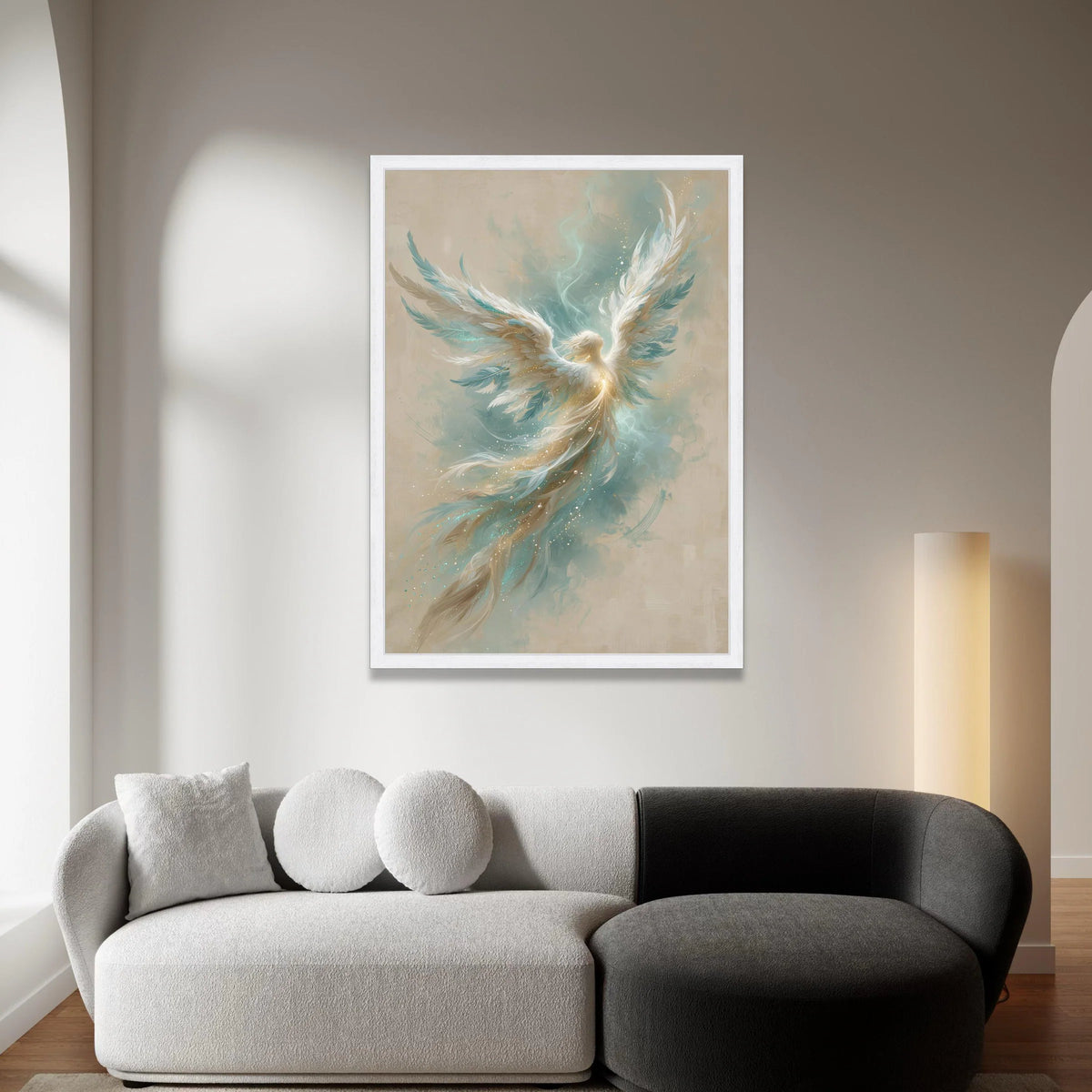 Ethereal Angel Wings Canvas Wall Art, Heavenly Feathered Figure, Spiritual Light Painting, Inspirational Home Decor, Canvas Print Art