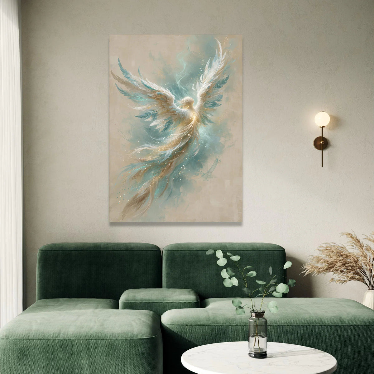Ethereal Angel Wings Canvas Wall Art, Heavenly Feathered Figure, Spiritual Light Painting, Inspirational Home Decor, Canvas Print Art