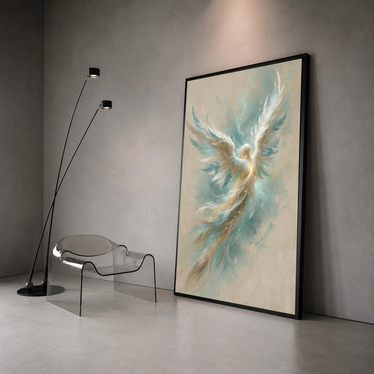 Ethereal Angel Wings Canvas Wall Art, Heavenly Feathered Figure, Spiritual Light Painting, Inspirational Home Decor, Canvas Print Art