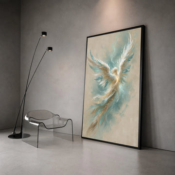 Ethereal Angel Wings Canvas Wall Art, Heavenly Feathered Figure, Spiritual Light Painting, Inspirational Home Decor, Canvas Print Art
