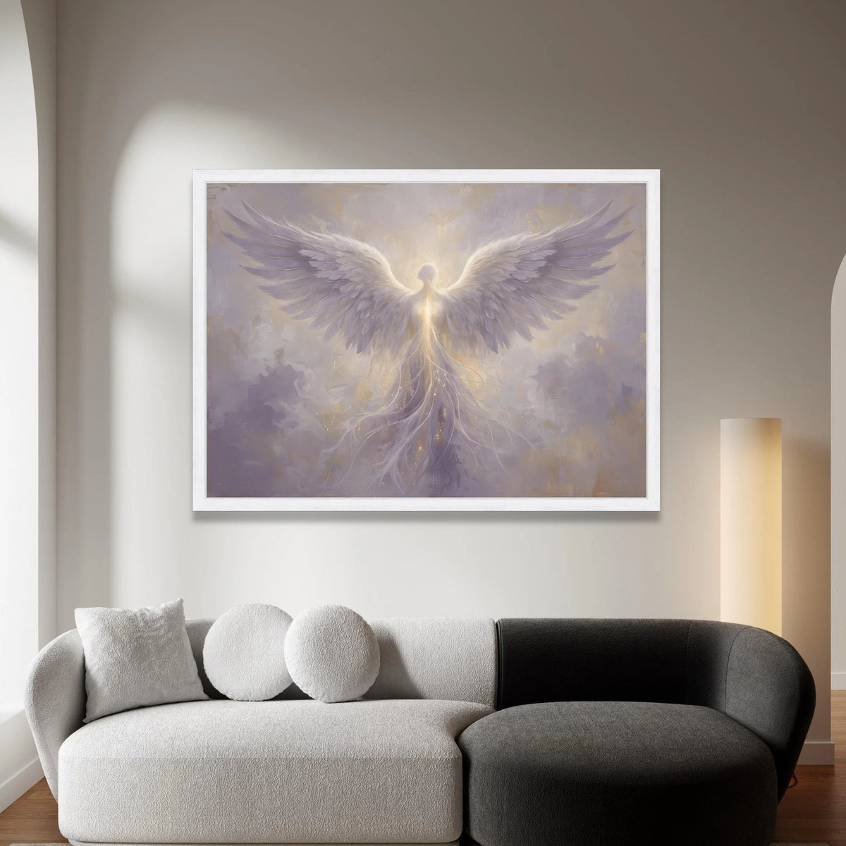 Radiant Angel Wings Canvas Wall Art, Ethereal Spiritual Figure, Heavenly Light Artwork, Mystical Decor for Living Room, Canvas Print Art