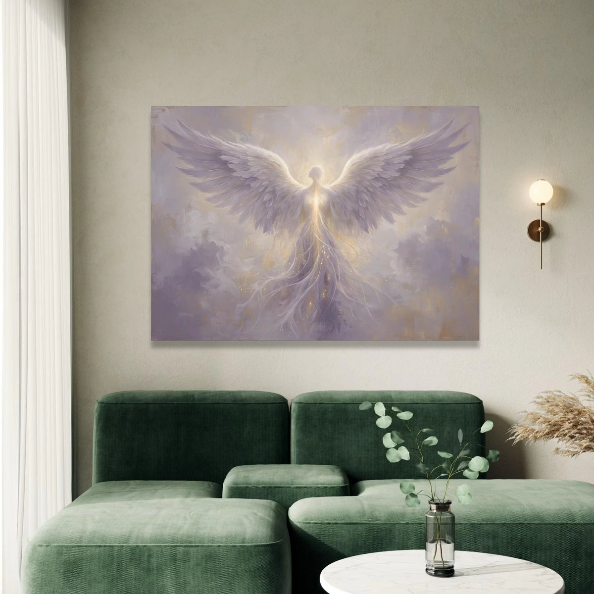 Radiant Angel Wings Canvas Wall Art, Ethereal Spiritual Figure, Heavenly Light Artwork, Mystical Decor for Living Room, Canvas Print Art