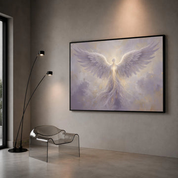 Radiant Angel Wings Canvas Wall Art, Ethereal Spiritual Figure, Heavenly Light Artwork, Mystical Decor for Living Room, Canvas Print Art