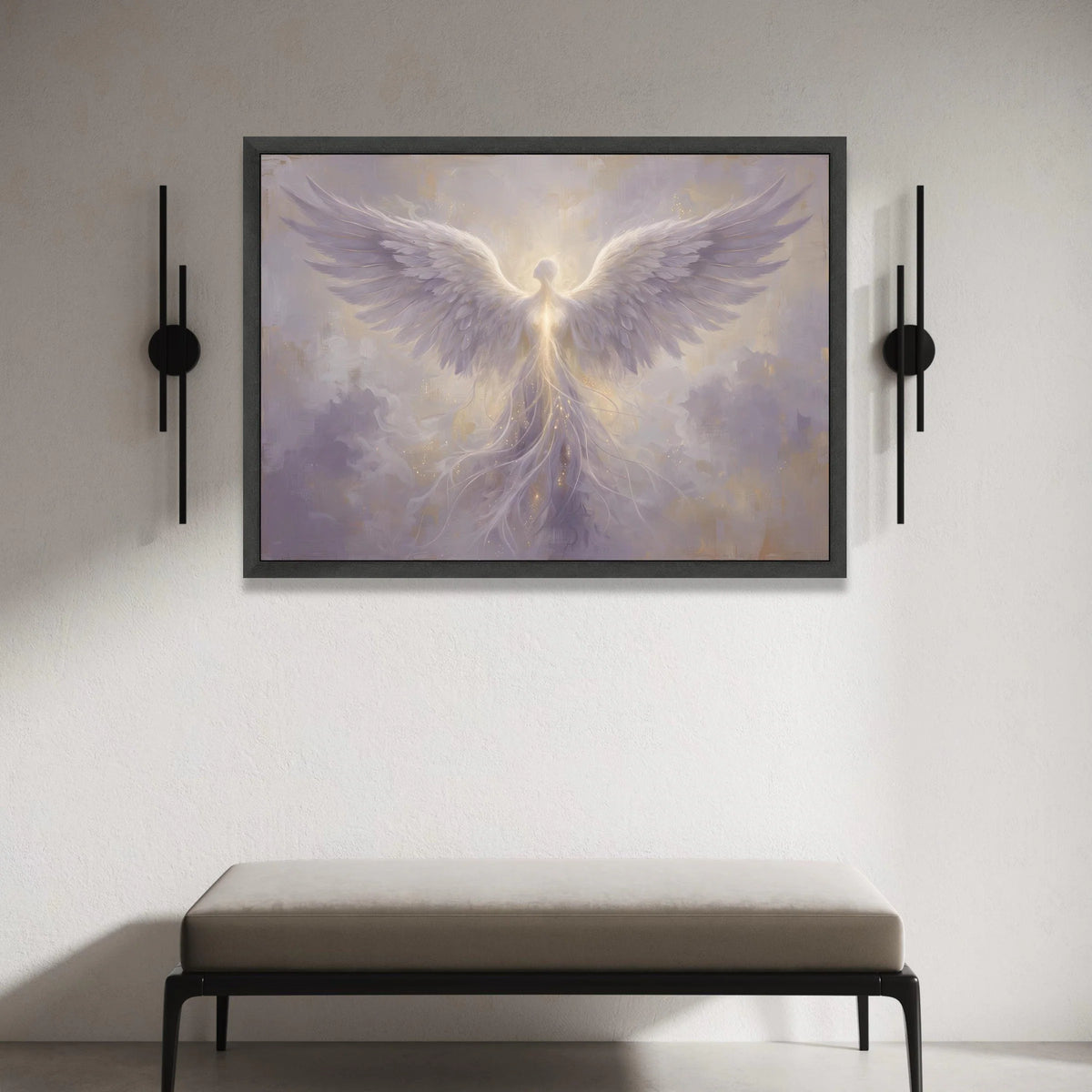 Radiant Angel Wings Canvas Wall Art, Ethereal Spiritual Figure, Heavenly Light Artwork, Mystical Decor for Living Room, Canvas Print Art