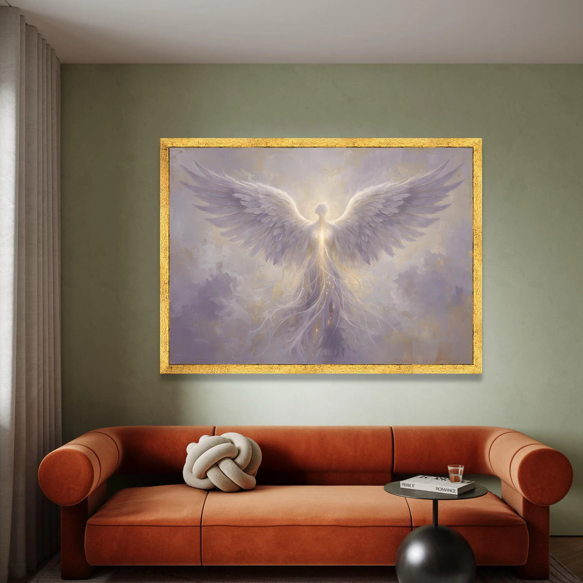 Radiant Angel Wings Canvas Wall Art, Ethereal Spiritual Figure, Heavenly Light Artwork, Mystical Decor for Living Room, Canvas Print Art