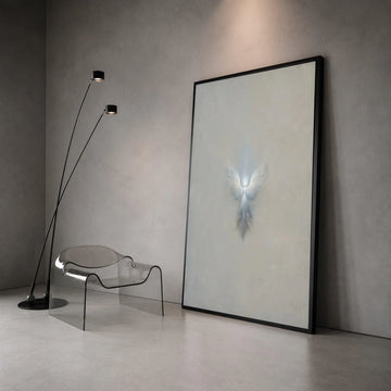 Ethereal Angel Wings Canvas, Minimalist Spiritual Wall Art, Soft Grey Abstract Canvas, Divine Light Home Decoration Canvas Print Art