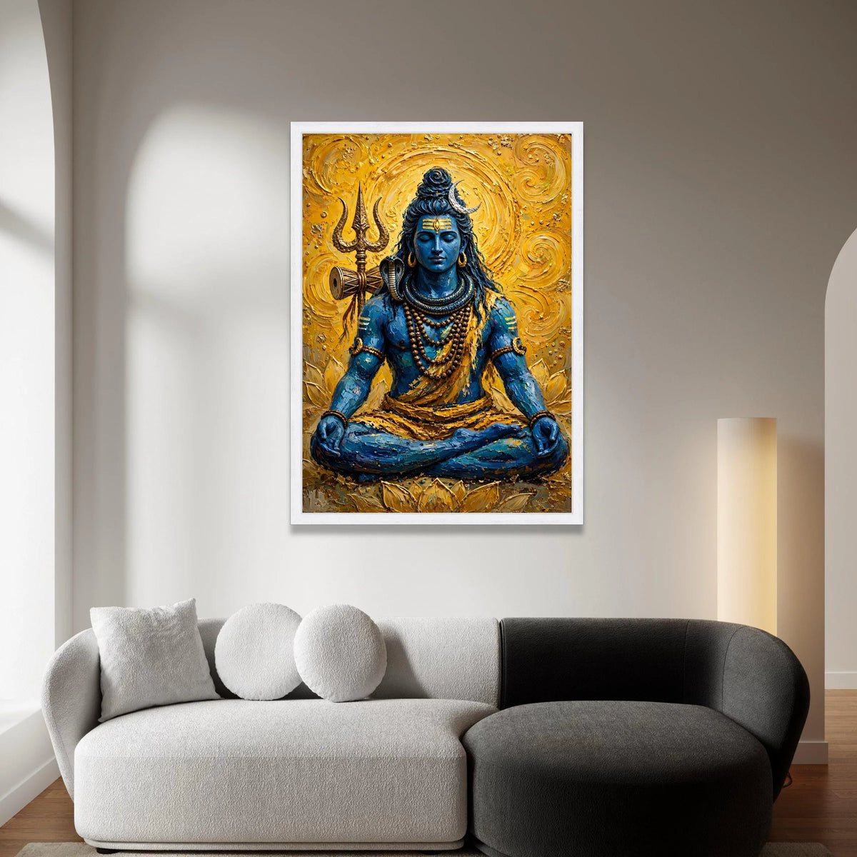 Meditative Lord Shiva Canvas Wall Art, Blue God Spiritual Painting, Hindu Mythology Decor, Trident and Serpent Symbolism, Canvas Print Art