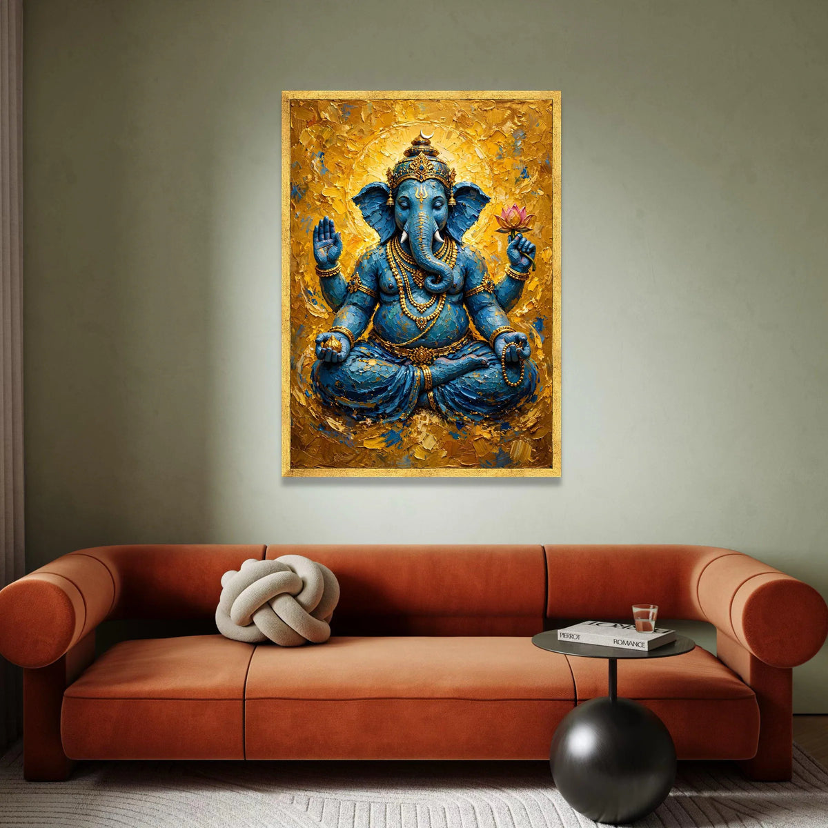 Blue Ganesha Statue Canvas, Hindu God Wall Art, Spiritual Home Decor, Sacred Elephant Art, Meditation Room Decoration, Canvas Print Art