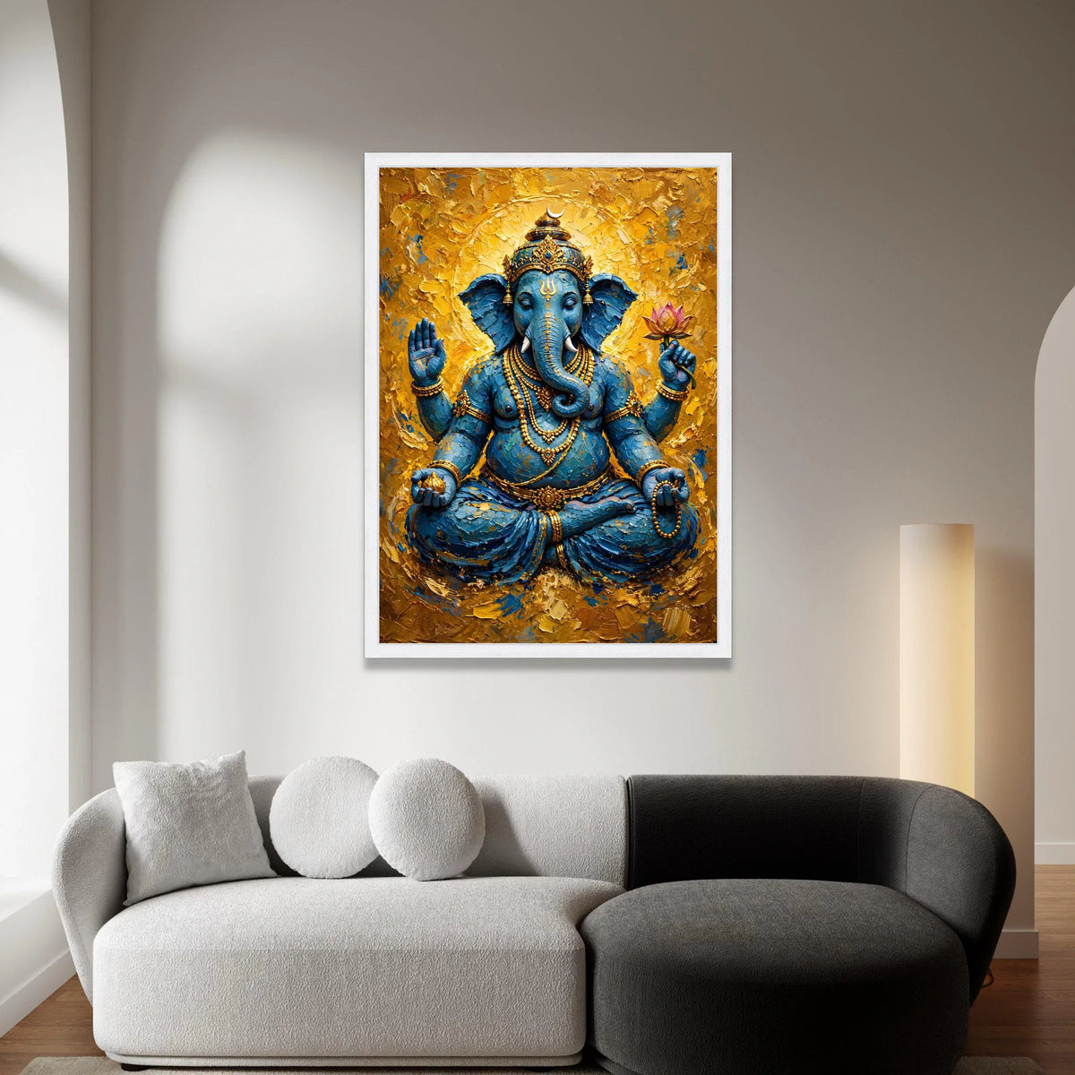 Blue Ganesha Statue Canvas, Hindu God Wall Art, Spiritual Home Decor, Sacred Elephant Art, Meditation Room Decoration, Canvas Print Art