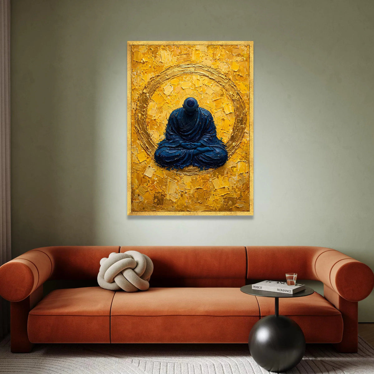 Meditating Buddha Canvas Wall Art, Spiritual Zen Meditation Decor, Blue and Gold Abstract Canvas, Mindfulness Home Canvas Print Art