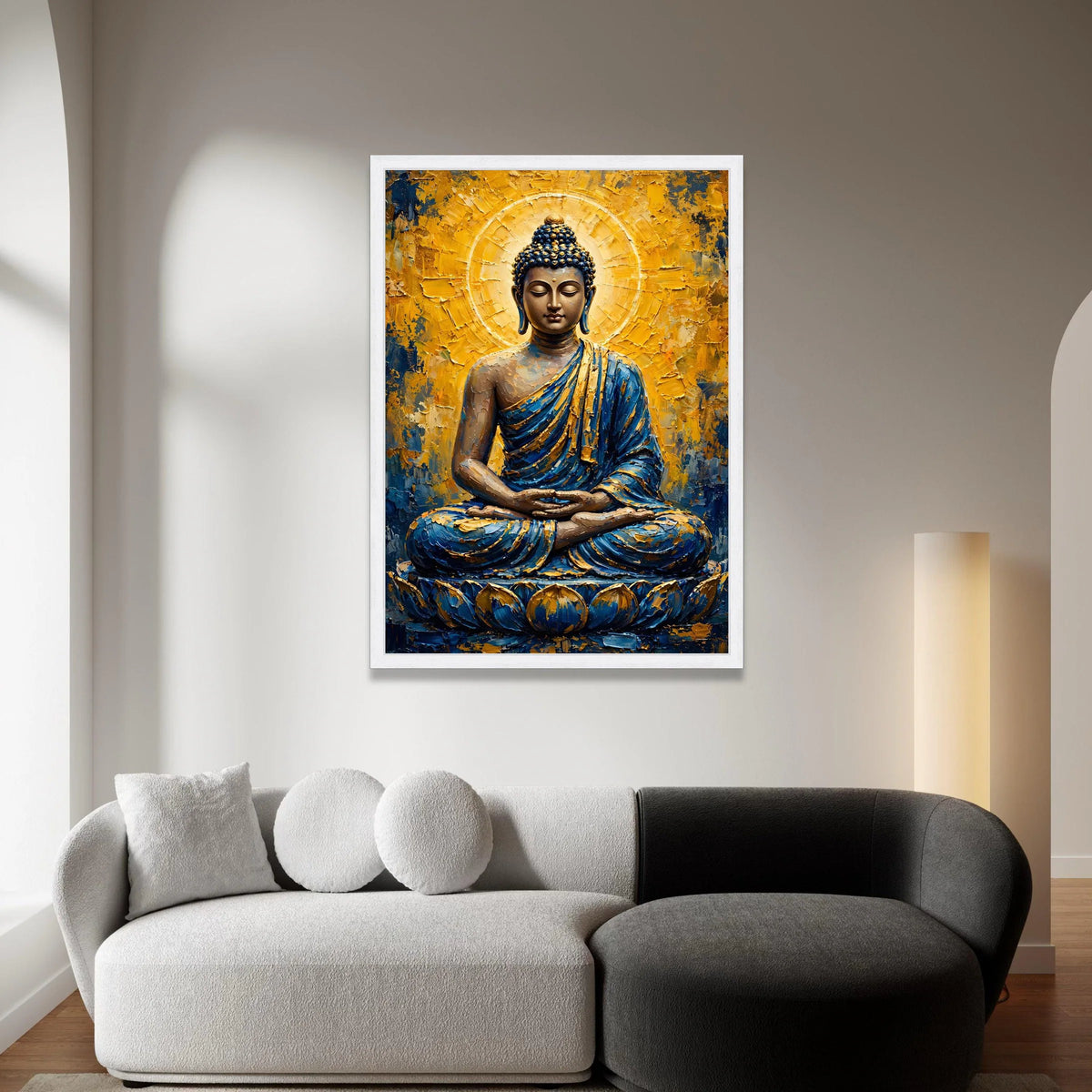 Meditative Buddha Canvas Wall Art, Spiritual Zen Decor, Blue and Gold Buddha Painting, Relaxing Home Decoration, Peaceful Canvas Print Art