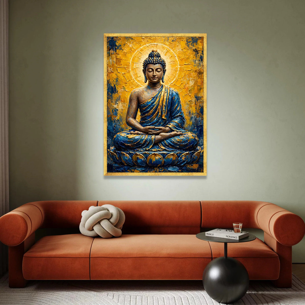 Meditative Buddha Canvas Wall Art, Spiritual Zen Decor, Blue and Gold Buddha Painting, Relaxing Home Decoration, Peaceful Canvas Print Art