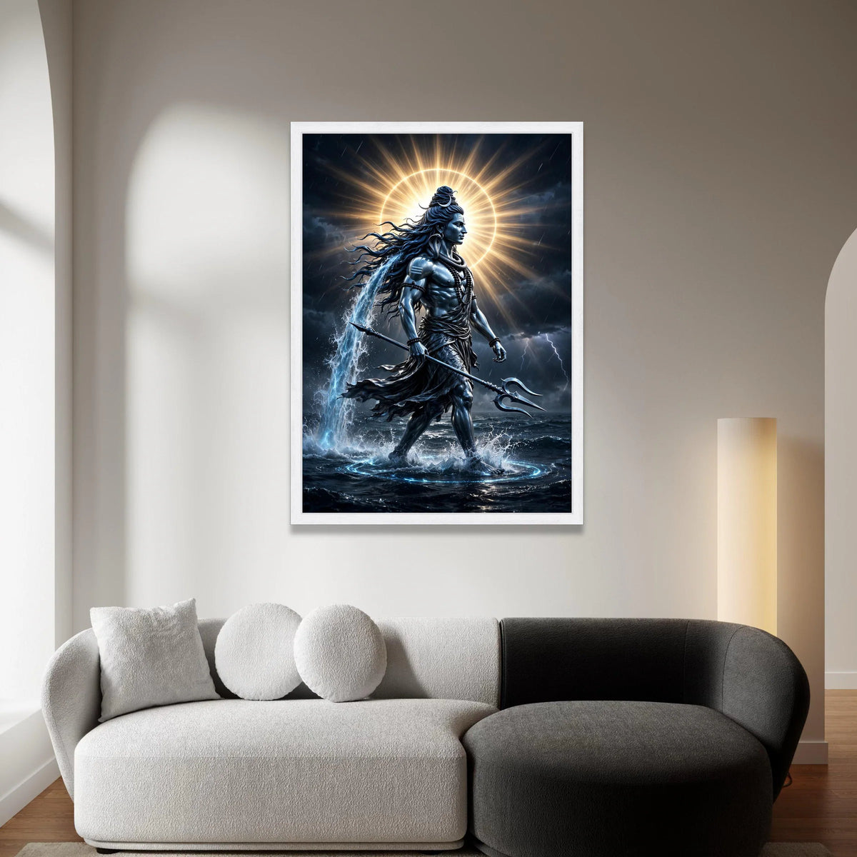 Powerful Shiva God Canvas Wall Art, Hindu Mythology Decor, Trident and Water Element Canvas, Divine Spiritual Wall Hanging, Canvas Print Art