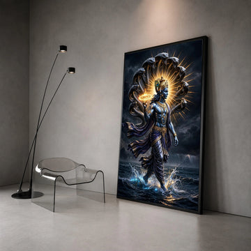Divine Krishna Canvas Wall Art, Mythological Indian God Painting, Snake Hood Halo Design, Spiritual Hindu Canvas, Home Canvas Print Art