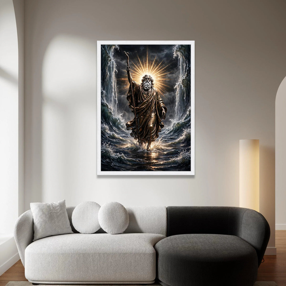 Epic Moses Parting Sea Canvas Wall Art, Biblical Spiritual Decor, Divine Light Rays Canvas, Inspirational Religious Artwork Canvas Print Art