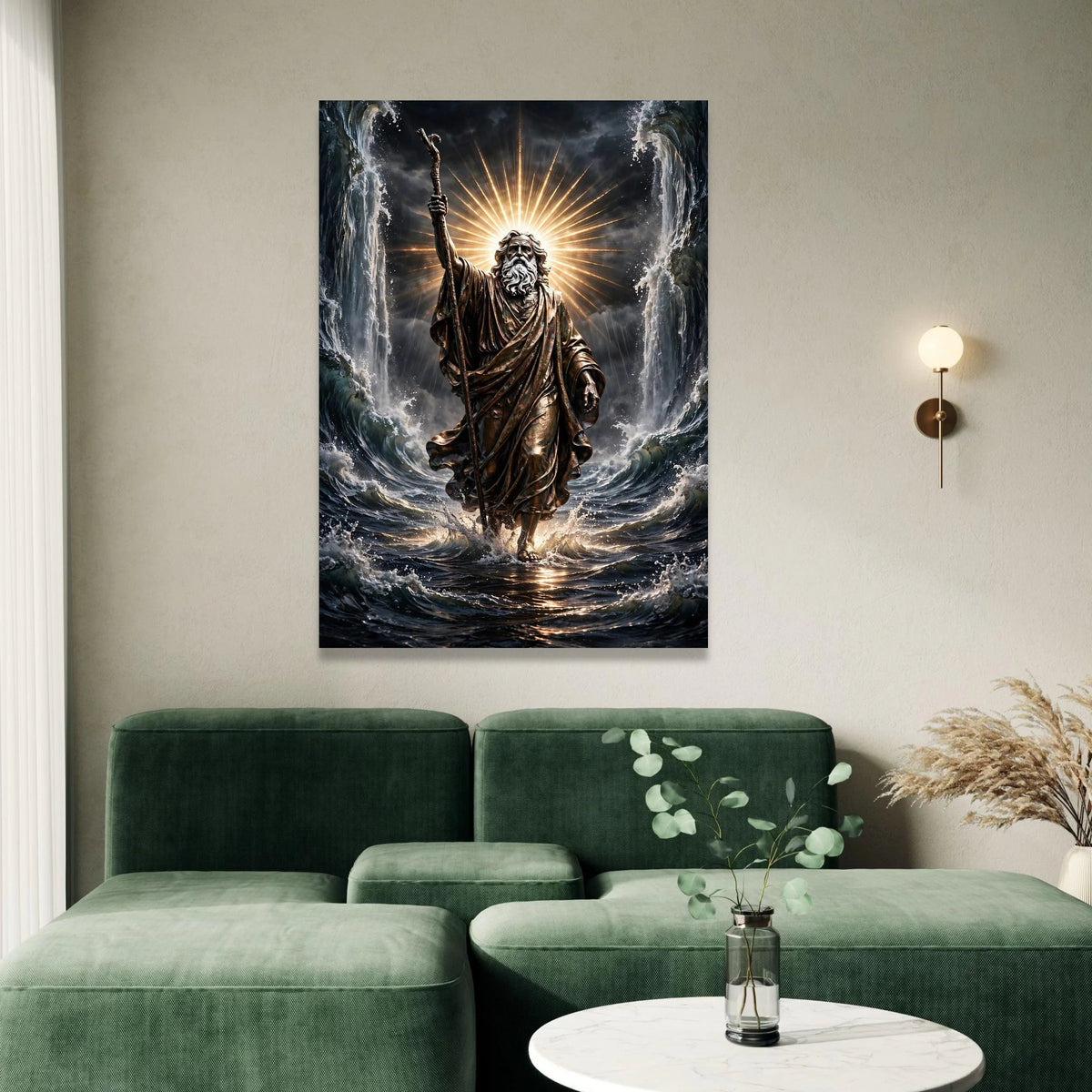 Epic Moses Parting Sea Canvas Wall Art, Biblical Spiritual Decor, Divine Light Rays Canvas, Inspirational Religious Artwork Canvas Print Art
