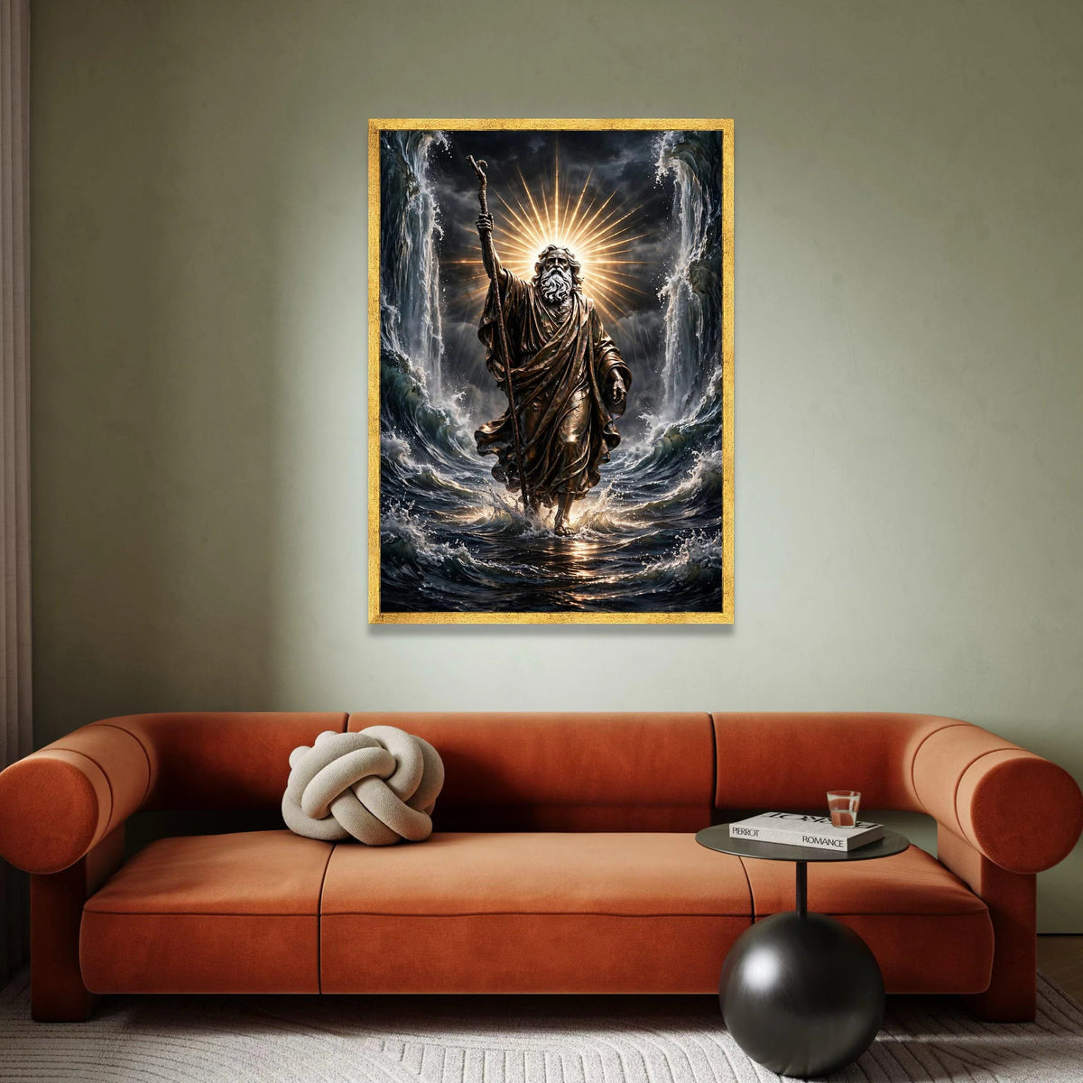 Epic Moses Parting Sea Canvas Wall Art, Biblical Spiritual Decor, Divine Light Rays Canvas, Inspirational Religious Artwork Canvas Print Art