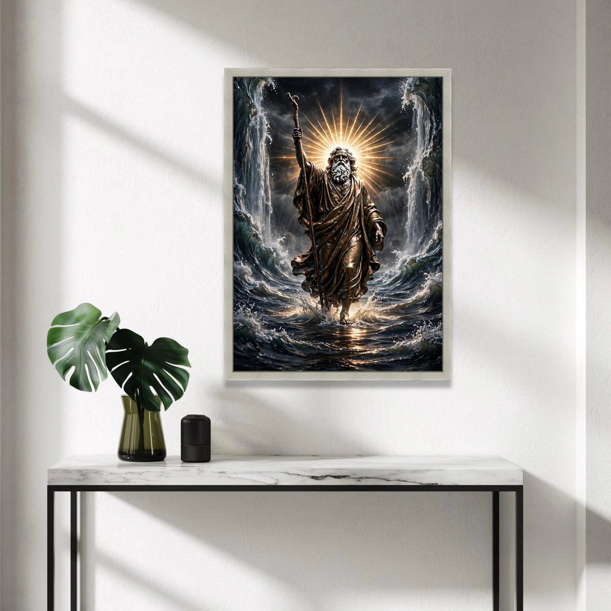 Epic Moses Parting Sea Canvas Wall Art, Biblical Spiritual Decor, Divine Light Rays Canvas, Inspirational Religious Artwork Canvas Print Art
