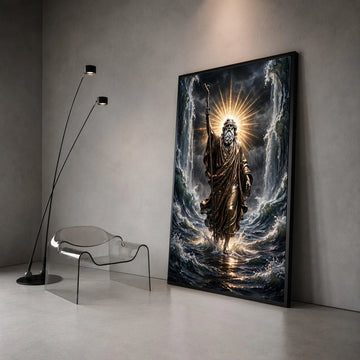 Epic Moses Parting Sea Canvas Wall Art, Biblical Spiritual Decor, Divine Light Rays Canvas, Inspirational Religious Artwork Canvas Print Art