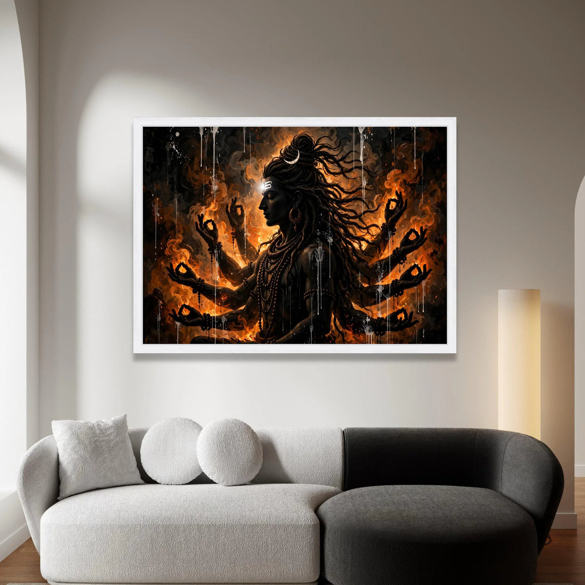 Mystic Shiva Meditation Canvas, Hindu God Wall Art, Spiritual Home Decor, Divine Energy Canvas, Multi-Armed Deity Artwork Canvas Print Art