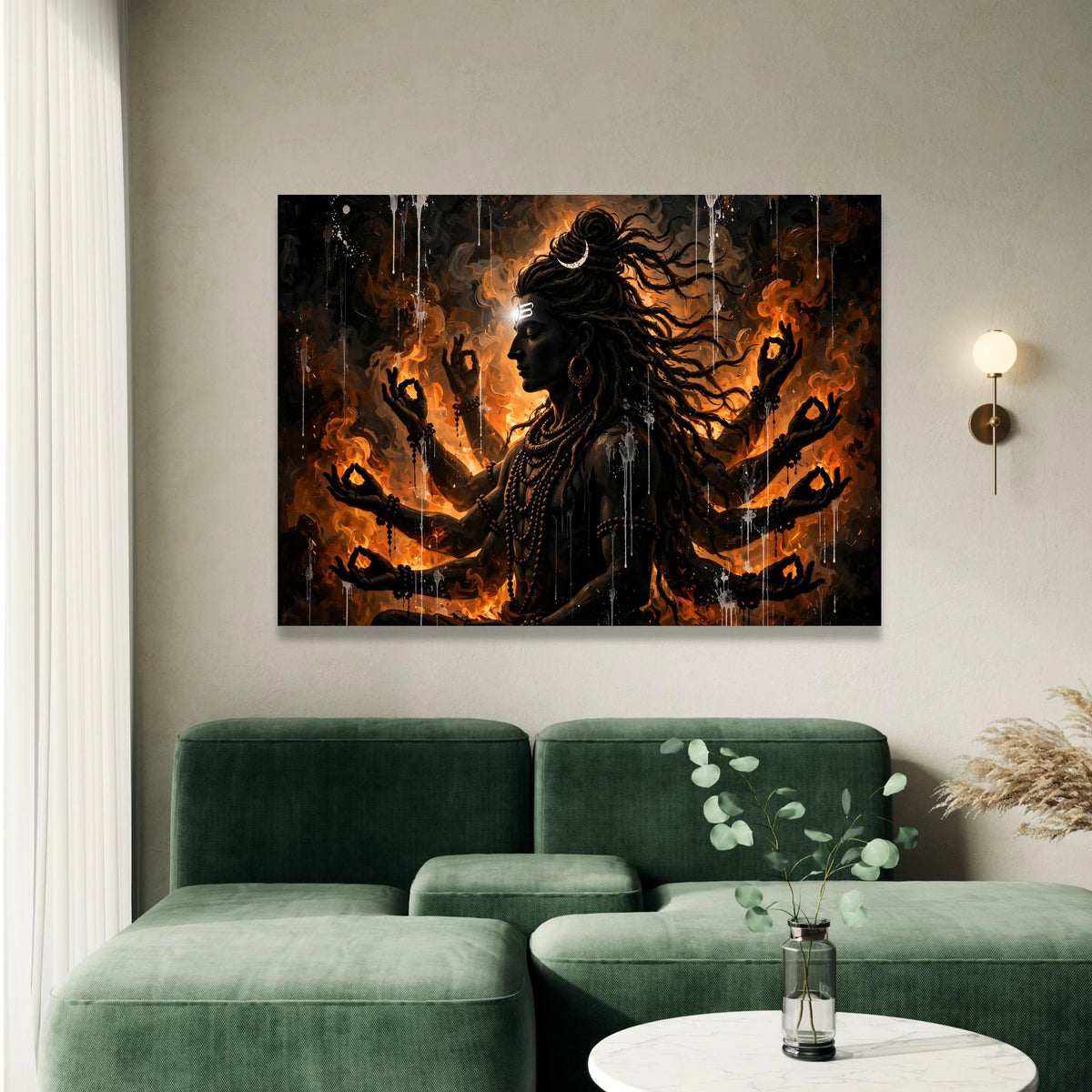 Mystic Shiva Meditation Canvas, Hindu God Wall Art, Spiritual Home Decor, Divine Energy Canvas, Multi-Armed Deity Artwork Canvas Print Art