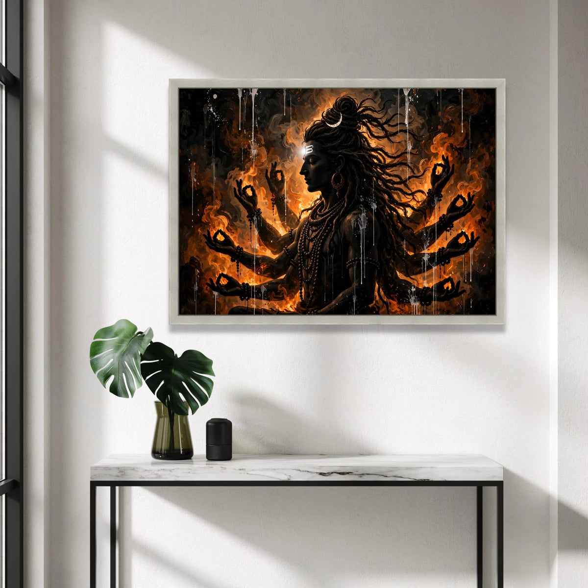 Mystic Shiva Meditation Canvas, Hindu God Wall Art, Spiritual Home Decor, Divine Energy Canvas, Multi-Armed Deity Artwork Canvas Print Art