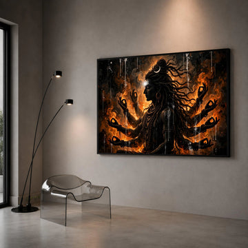 Mystic Shiva Meditation Canvas, Hindu God Wall Art, Spiritual Home Decor, Divine Energy Canvas, Multi-Armed Deity Artwork Canvas Print Art