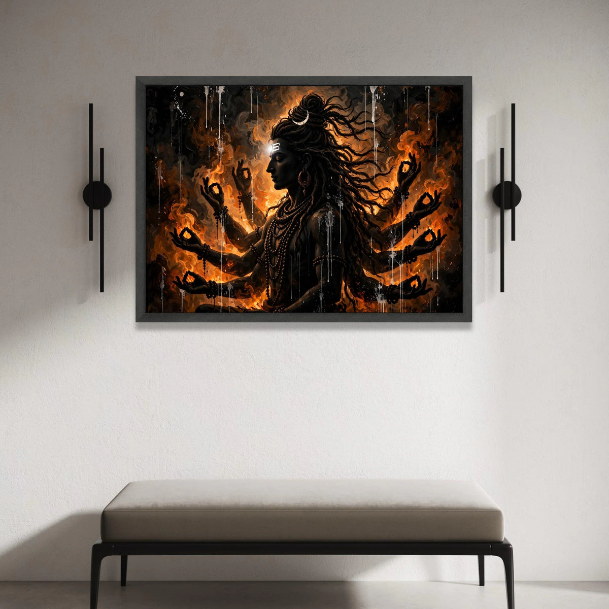 Mystic Shiva Meditation Canvas, Hindu God Wall Art, Spiritual Home Decor, Divine Energy Canvas, Multi-Armed Deity Artwork Canvas Print Art