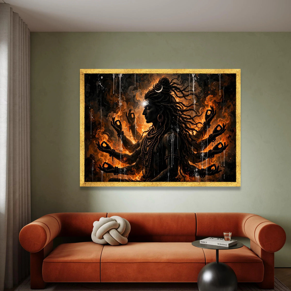 Mystic Shiva Meditation Canvas, Hindu God Wall Art, Spiritual Home Decor, Divine Energy Canvas, Multi-Armed Deity Artwork Canvas Print Art