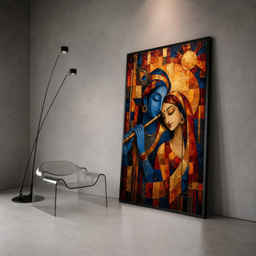 Krishna and Radha Embrace Canvas, Indian Mythology Art, Romantic Wall Painting, Spiritual Home Decor, Colorful Canvas Wall Canvas Print Art