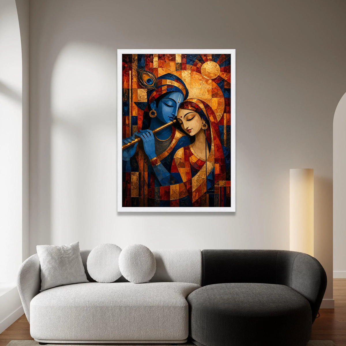 Krishna and Radha Embrace Canvas, Indian Mythology Art, Romantic Wall Painting, Spiritual Home Decor, Colorful Canvas Wall Canvas Print Art