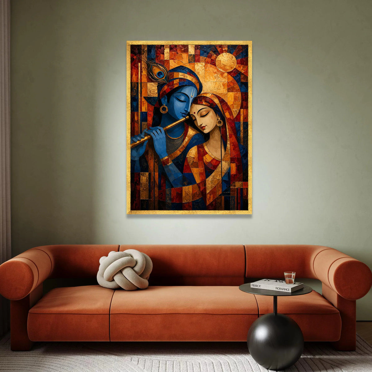 Krishna and Radha Embrace Canvas, Indian Mythology Art, Romantic Wall Painting, Spiritual Home Decor, Colorful Canvas Wall Canvas Print Art