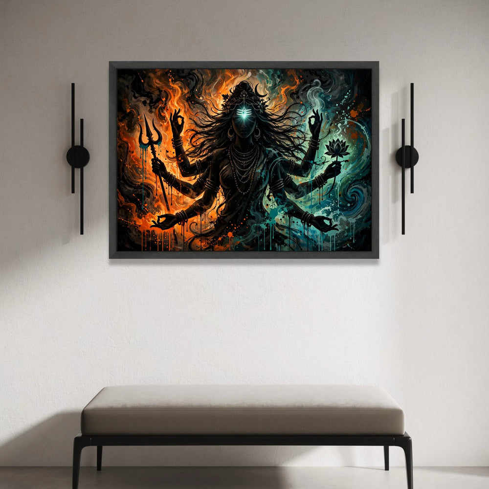Spiritual Goddess Canvas Wall Art, Multi-Armed Deity Painting, Mystical Abstract Art, Meditation Room Decor, Hindu Canvas Print Art