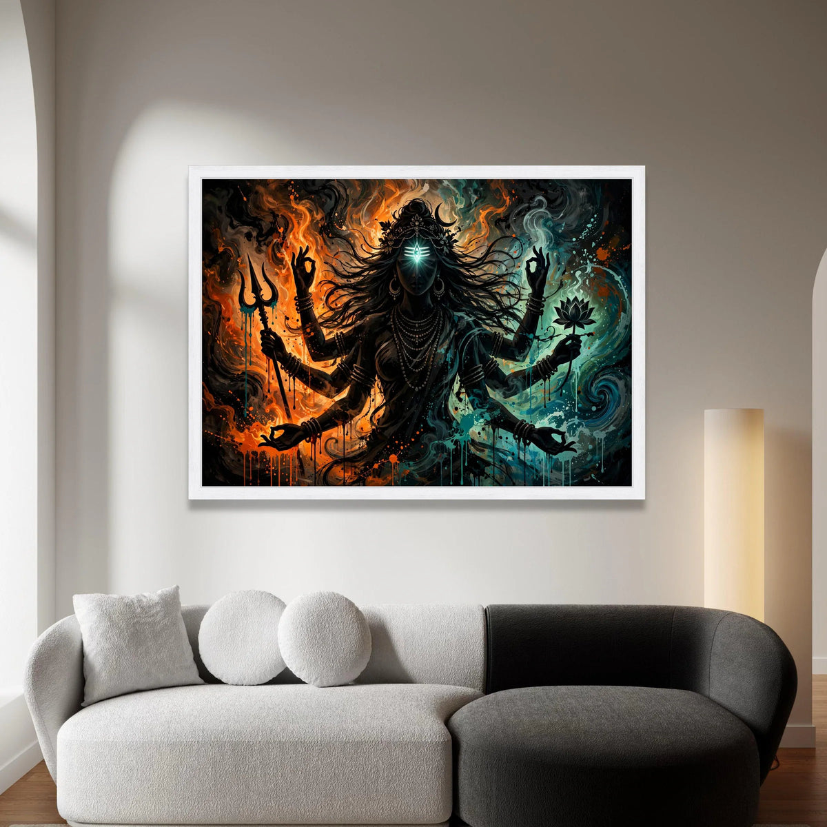 Spiritual Goddess Canvas Wall Art, Multi-Armed Deity Painting, Mystical Abstract Art, Meditation Room Decor, Hindu Canvas Print Art