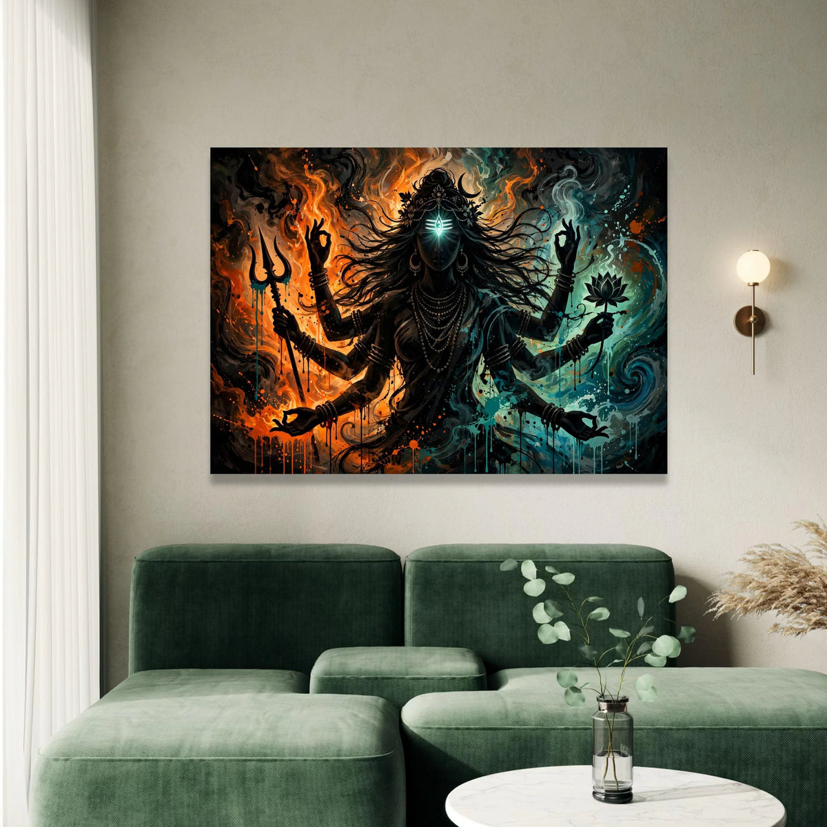 Spiritual Goddess Canvas Wall Art, Multi-Armed Deity Painting, Mystical Abstract Art, Meditation Room Decor, Hindu Canvas Print Art