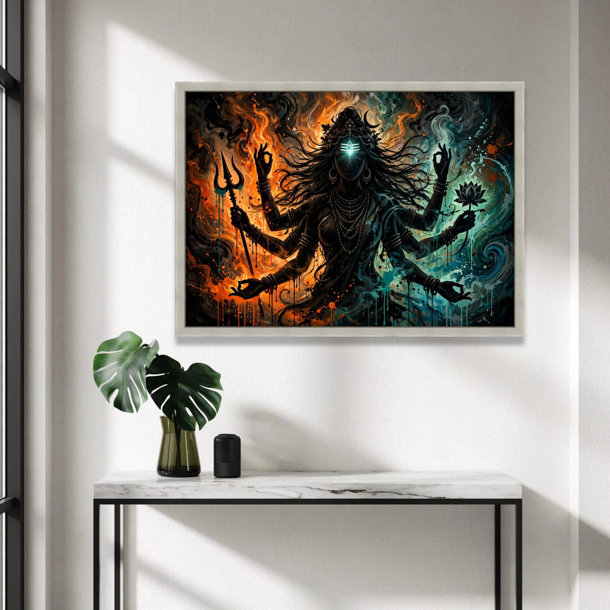 Spiritual Goddess Canvas Wall Art, Multi-Armed Deity Painting, Mystical Abstract Art, Meditation Room Decor, Hindu Canvas Print Art